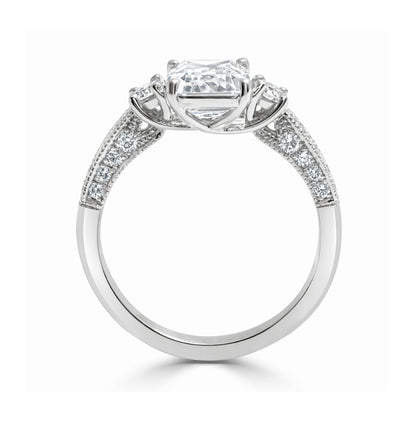 Three-Stone Emerald and Round Diamond Engagement Ring, ER1355