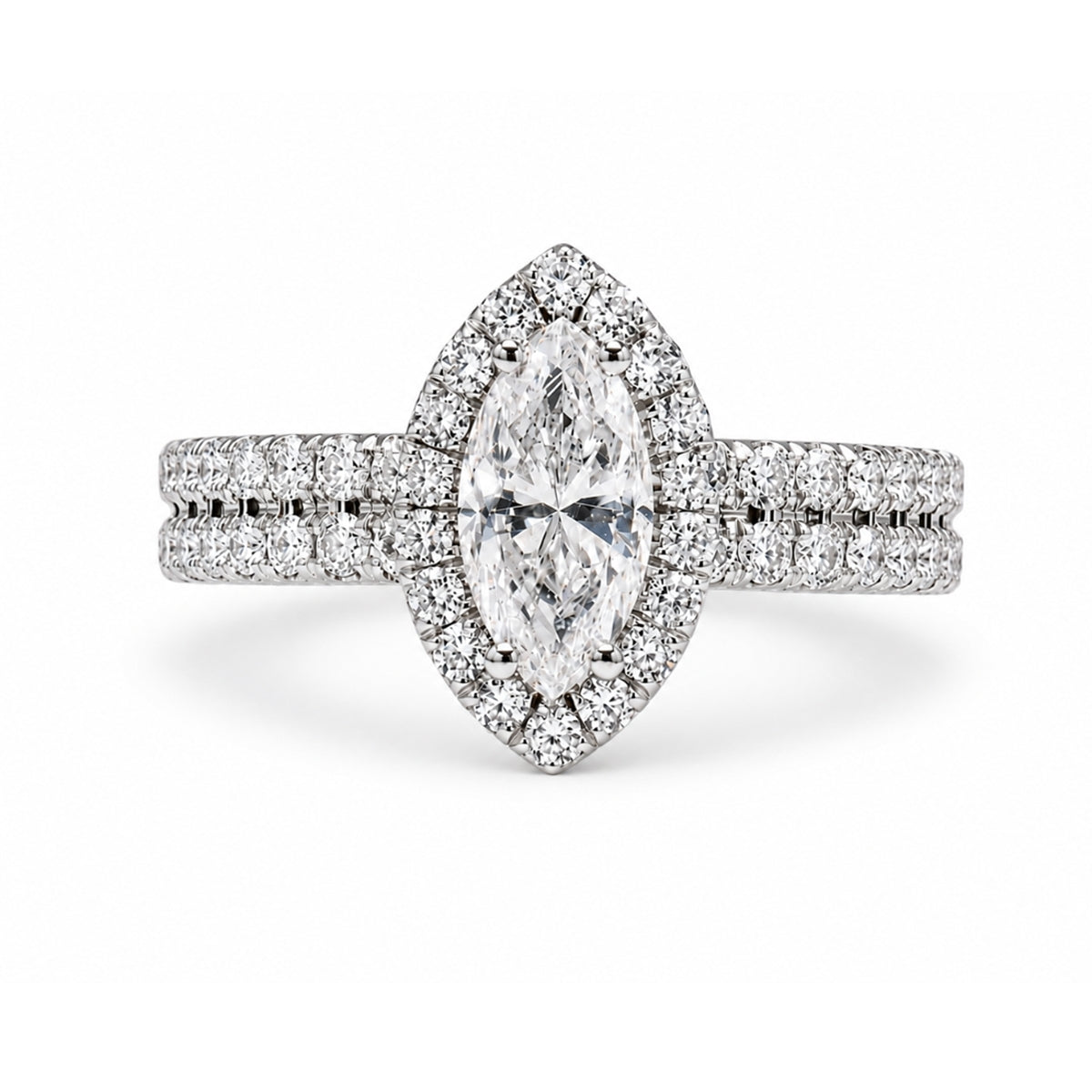 14K White Gold Halo Double Band Engagement Ring ER1362