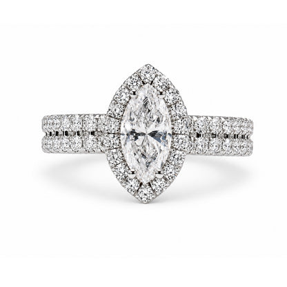 14K White Gold Halo Double Band Engagement Ring ER1362
