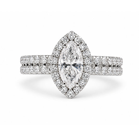 14K White Gold Halo Double Band Engagement Ring ER1362