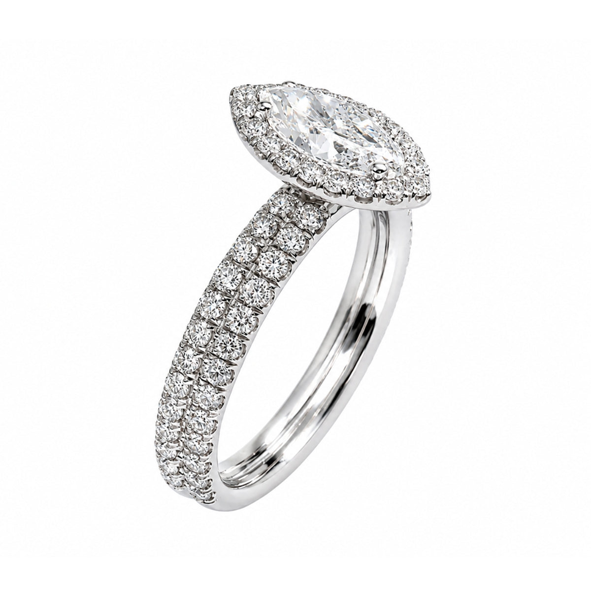 14K White Gold Halo Double Band Engagement Ring ER1362