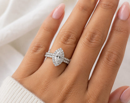 14K White Gold Halo Double Band Engagement Ring ER1362