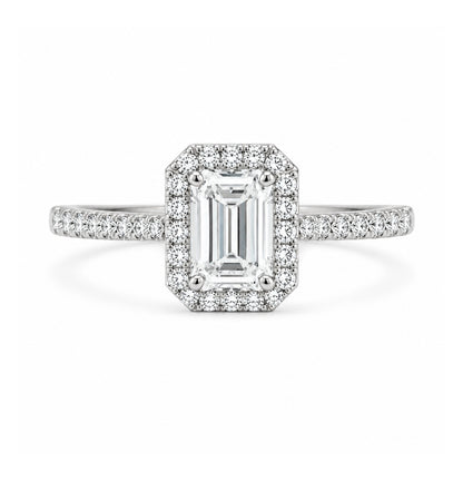 18K White Gold Emerald Cut Halo Engagement Ring, ER1374