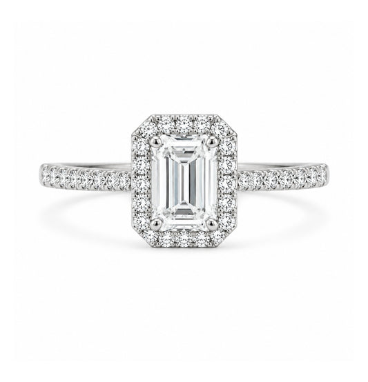 18K White Gold Emerald Cut Halo Engagement Ring, ER1374