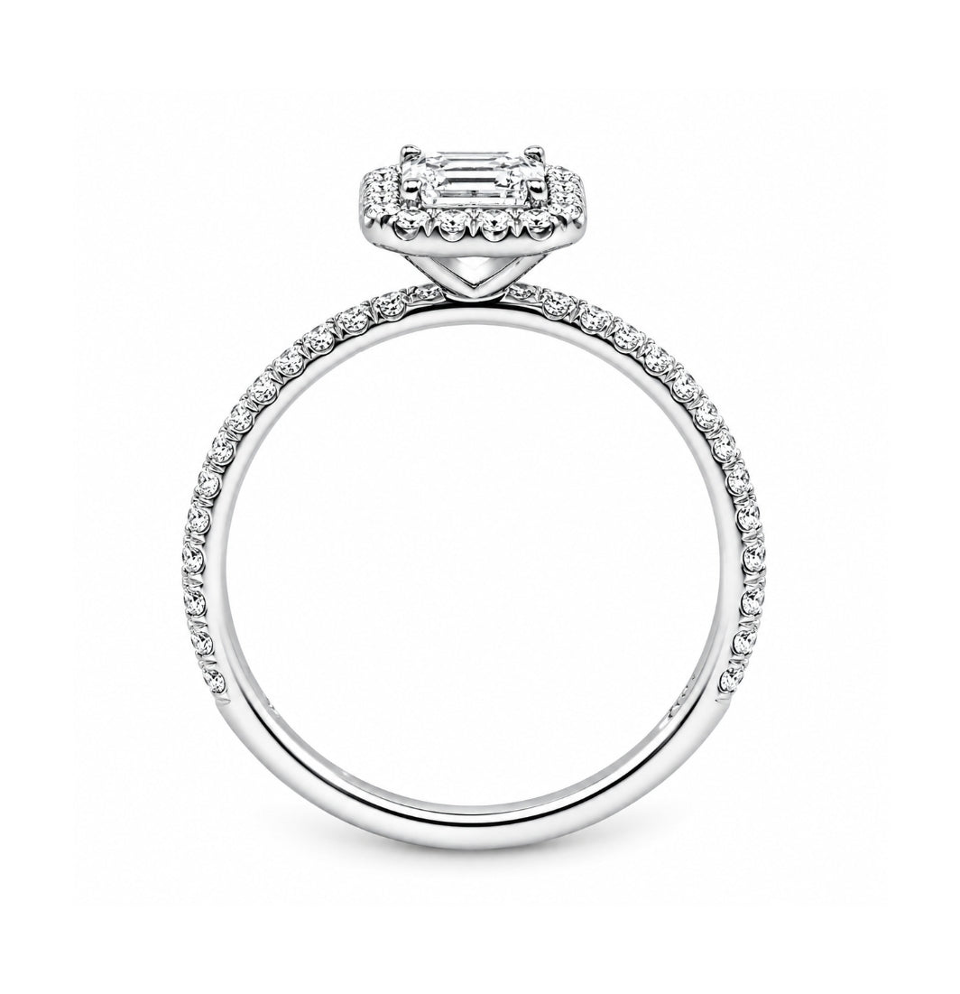 18K White Gold Emerald Cut Halo Engagement Ring, ER1374