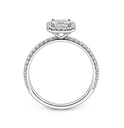 18K White Gold Emerald Cut Halo Engagement Ring, ER1374