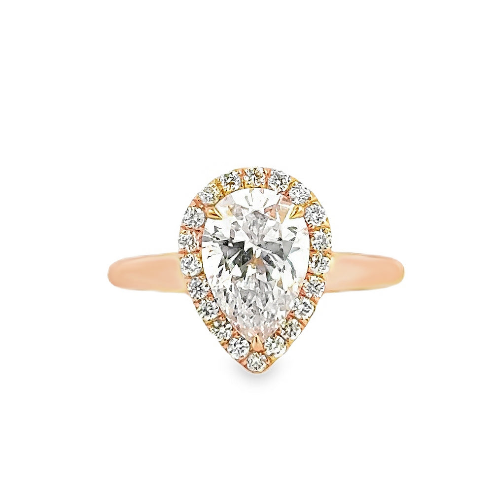 18K Rose Gold Halo Engagement Ring With Pear Shape Center Stone -ER1378
