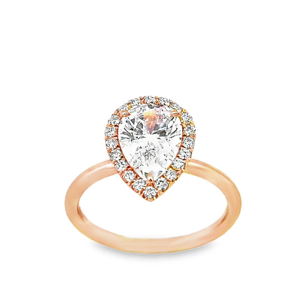 18K Rose Gold Halo Engagement Ring With Pear Shape Center Stone -ER1378
