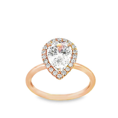 18K Rose Gold Halo Engagement Ring With Pear Shape Center Stone -ER1378