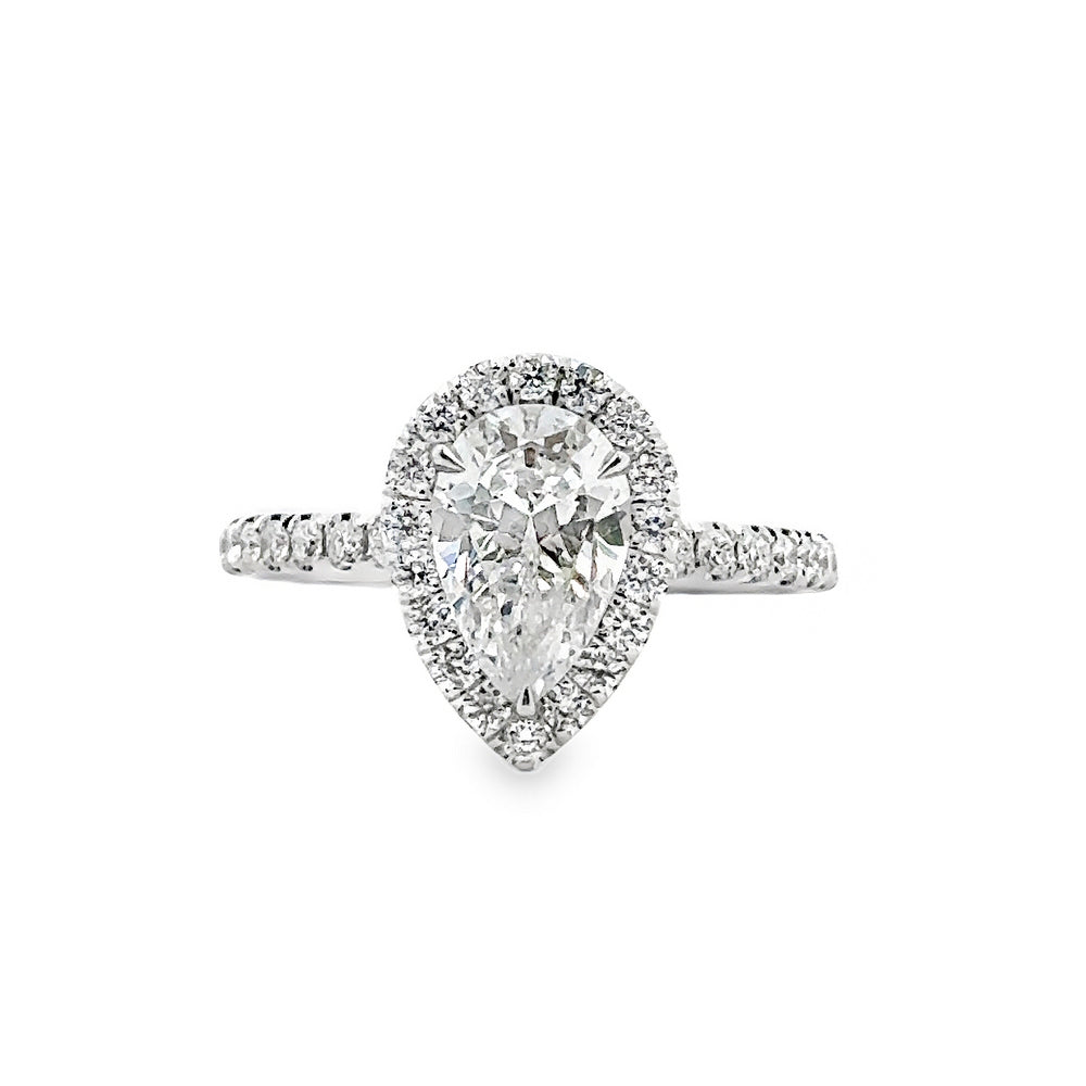 18K White Gold Halo Engagement Ring With Pear Cut Center Stone -ER1408
