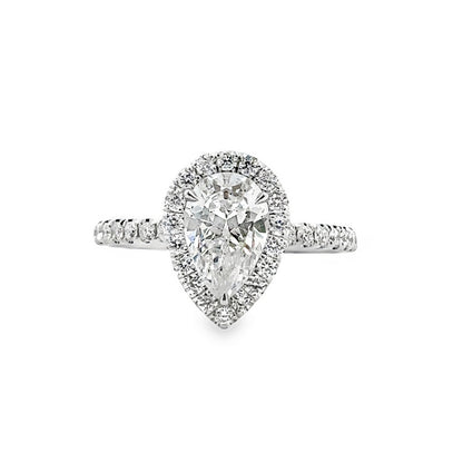 18K White Gold Halo Engagement Ring With Pear Cut Center Stone -ER1408