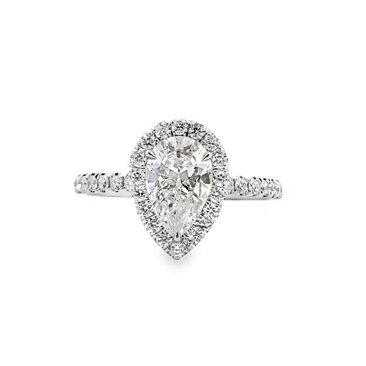 18K White Gold Halo Engagement Ring With Pear Cut Center Stone -ER1408