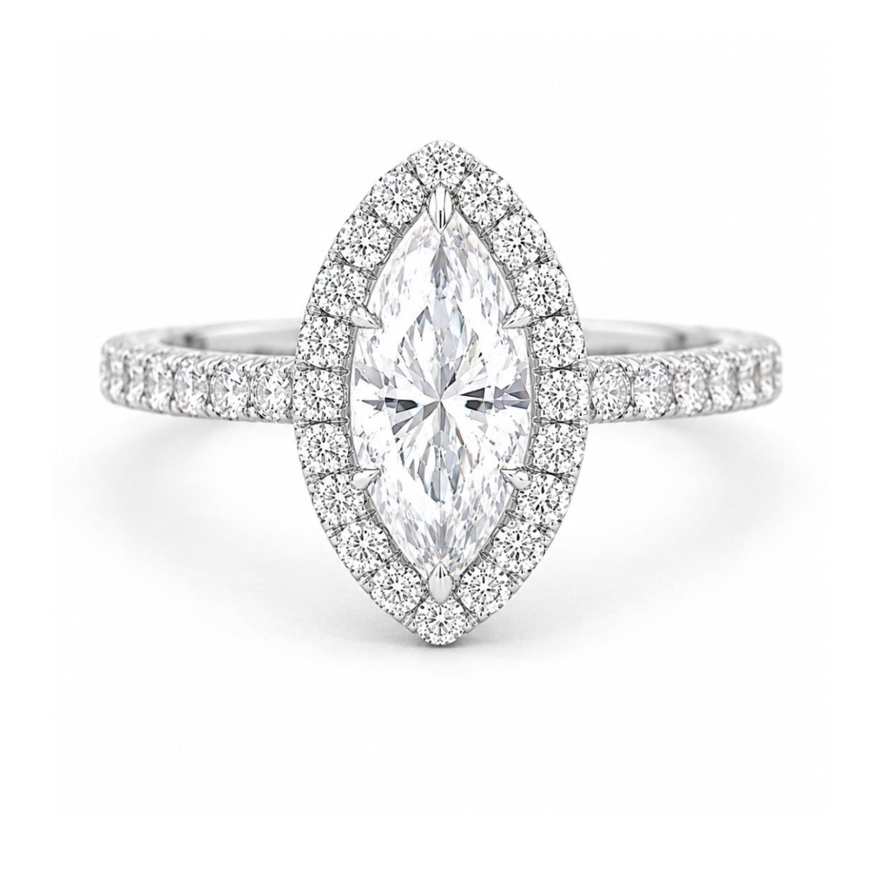 14K White Gold Halo Engagement Ring Marquise Cut Diamond ER1408M