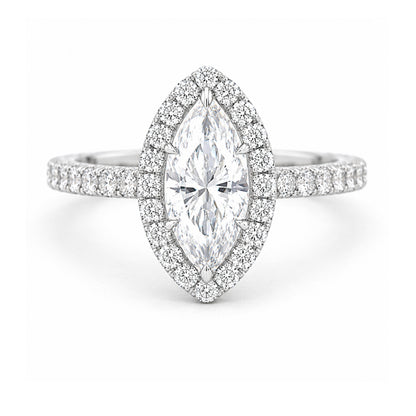 14K White Gold Halo Engagement Ring Marquise Cut Diamond ER1408M