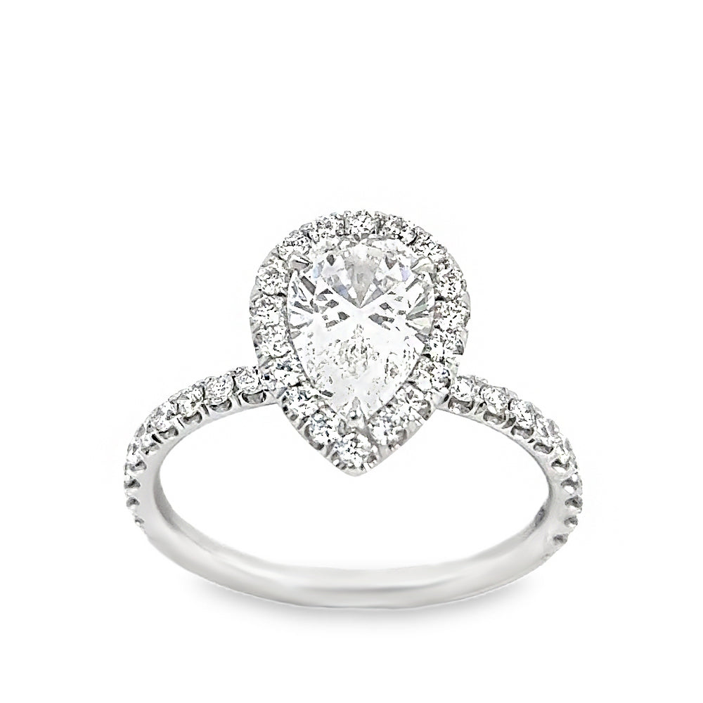18K White Gold Halo Engagement Ring With Pear Cut Center Stone -ER1408