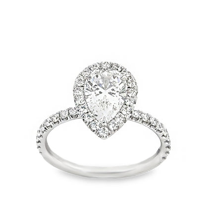 18K White Gold Halo Engagement Ring With Pear Cut Center Stone -ER1408