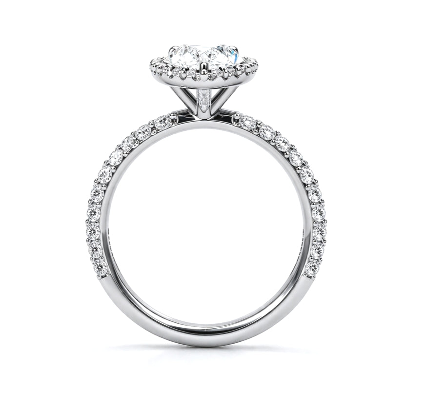 14K White Gold Halo Engagement Ring Marquise Cut Diamond ER1408M