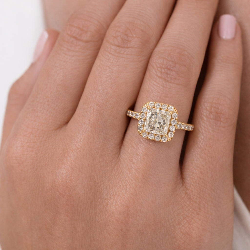 Princess Cut Halo Engagement Ring U-Pave, ER1413