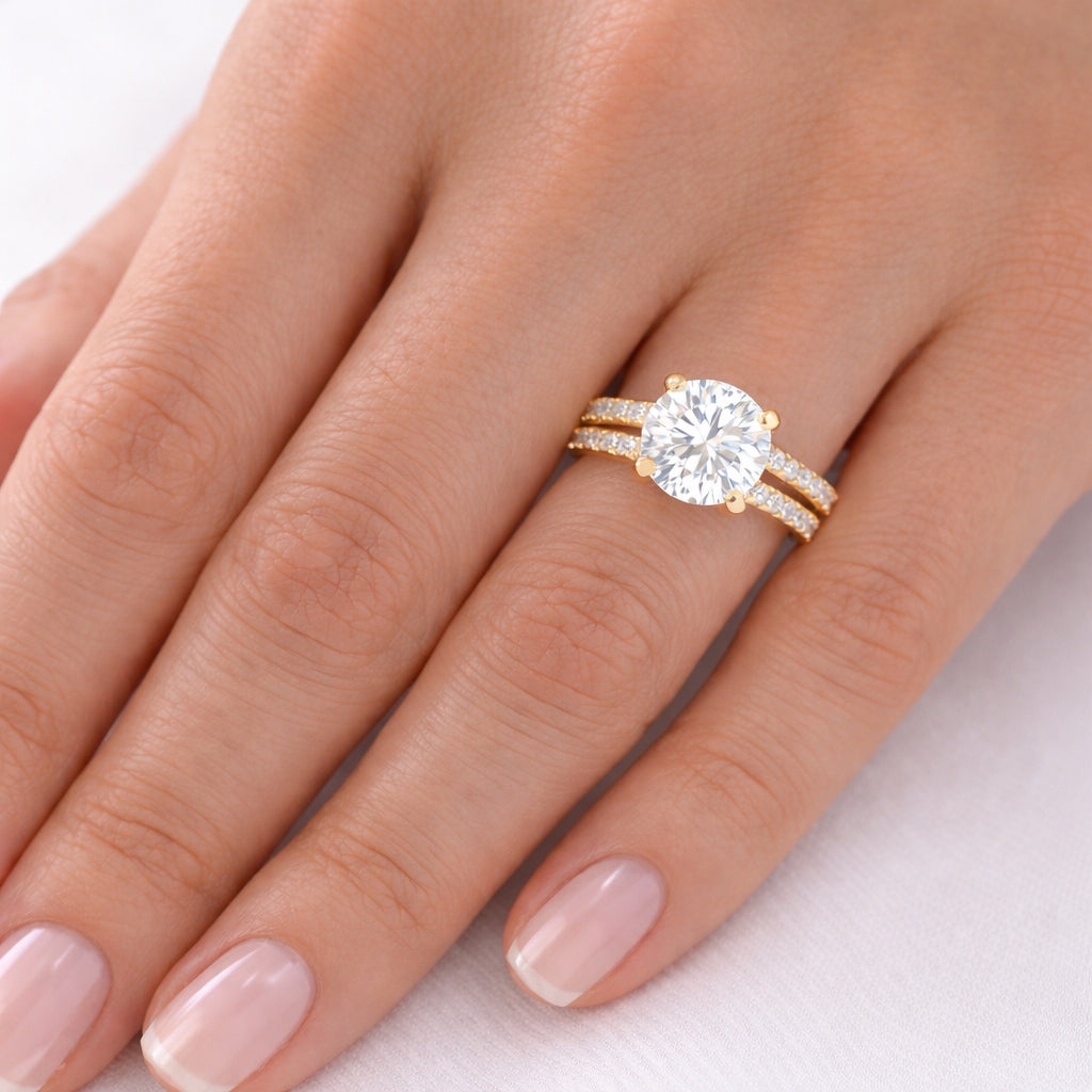 Double Band Hidden Halo Engagement Ring, ER1432