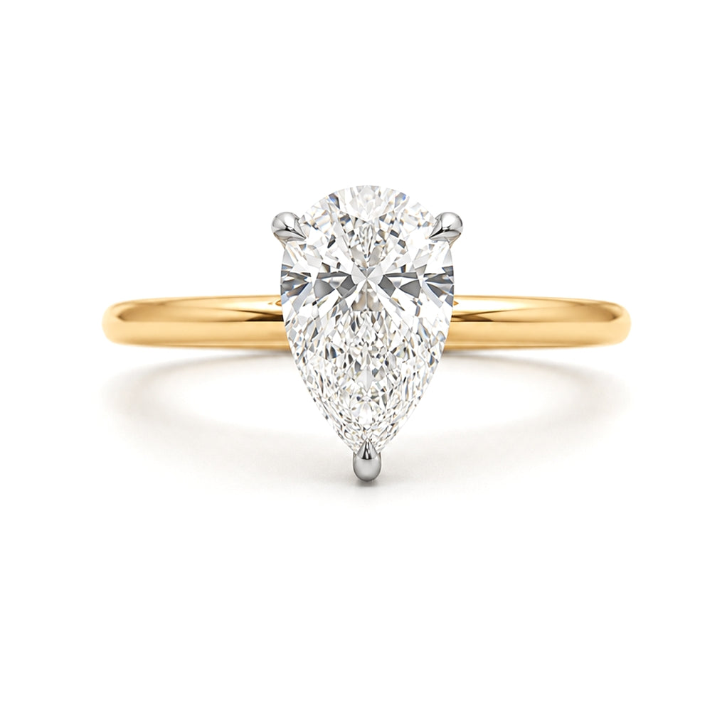 2-Tone 14K Pear Shape Diamond  Solitaire Engagement Ring, ER1442