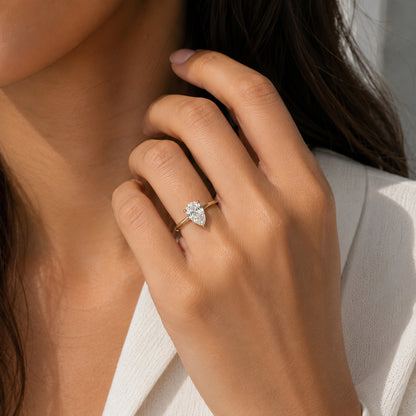 2-Tone 14K Pear Shape Diamond  Solitaire Engagement Ring, ER1442