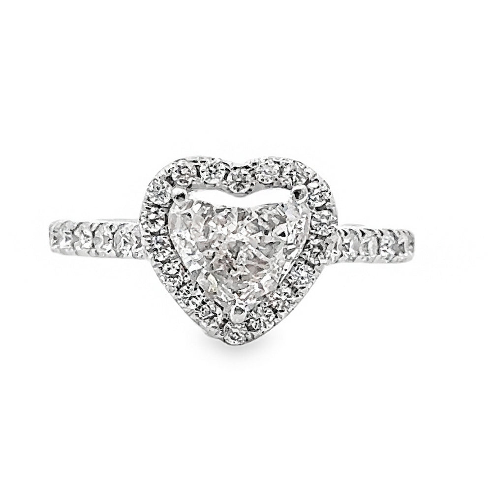 14K White Gold Halo Engagement Ring With A Heart Shape Center Stone -ER1449