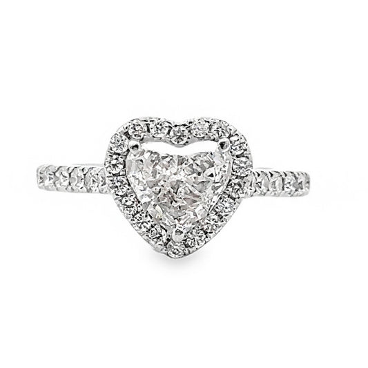 14K White Gold Halo Engagement Ring With A Heart Shape Center Stone -ER1449