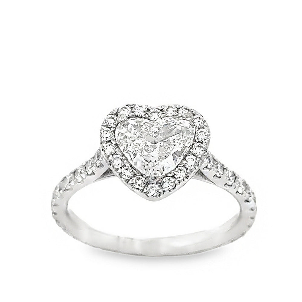 14K White Gold Halo Engagement Ring With A Heart Shape Center Stone -ER1449