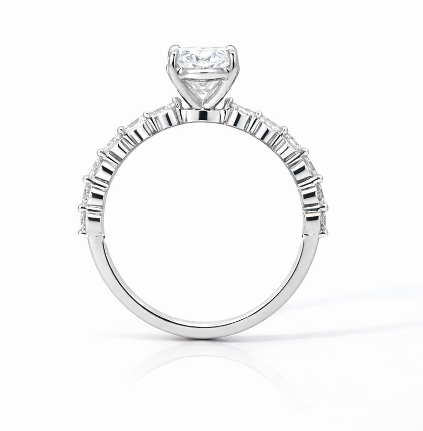 Four Prong Oval and Round Cut Diamond Ring, ER1517