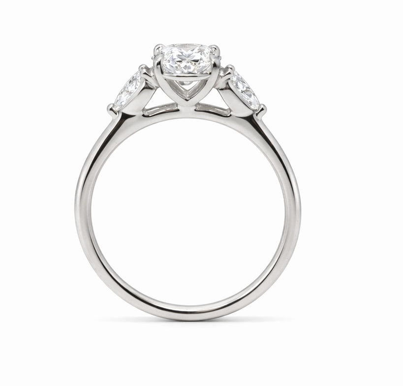 Three-Stone Pear and Oval Cut Engagement Ring, ER1519
