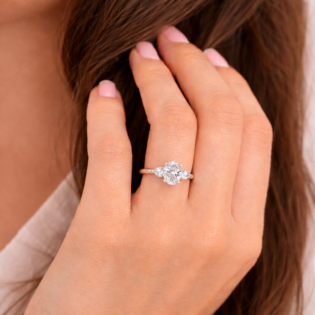 Three-Stone Pear and Oval Cut Engagement Ring, ER1519