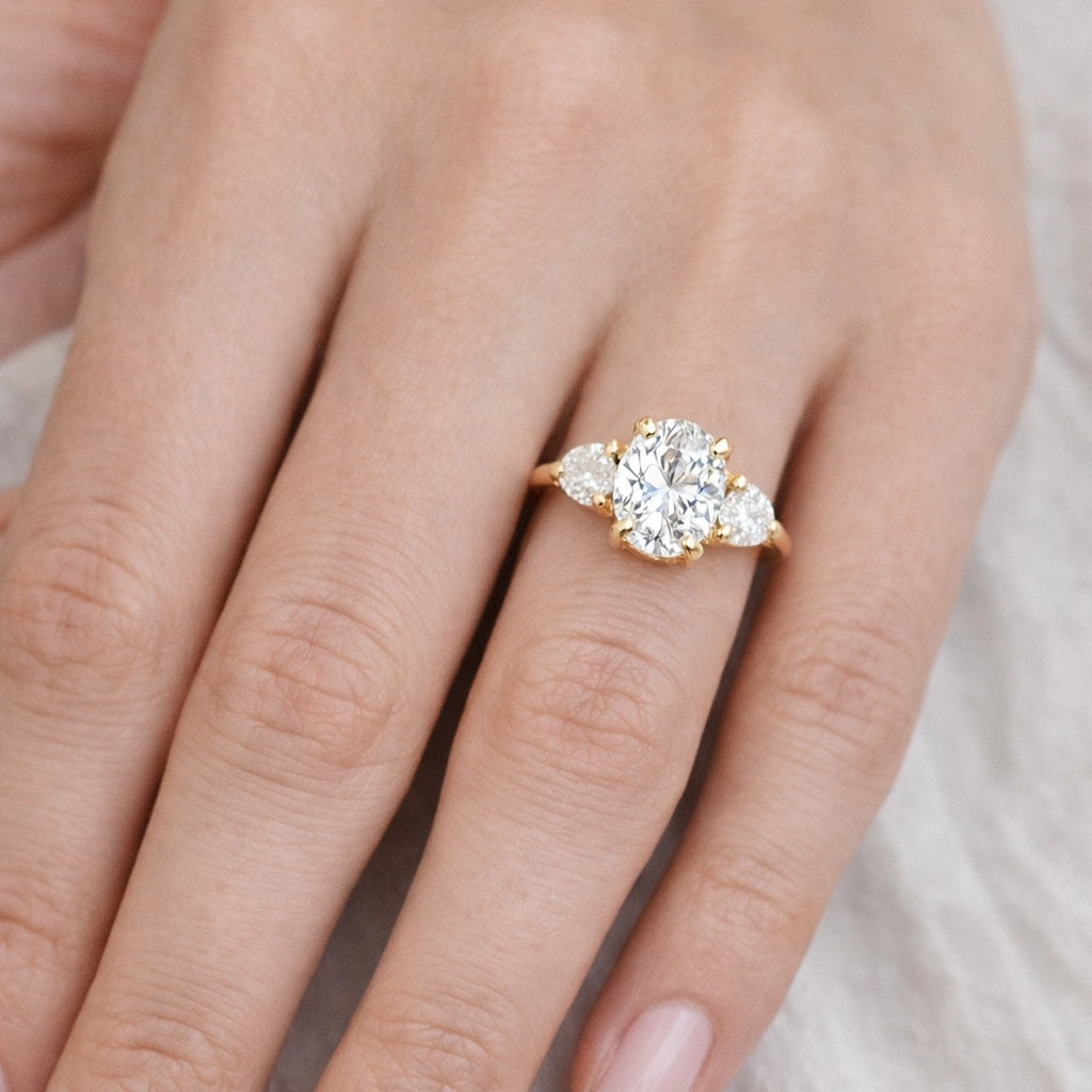 Three-Stone Pear and Oval Cut Engagement Ring, ER1519Y