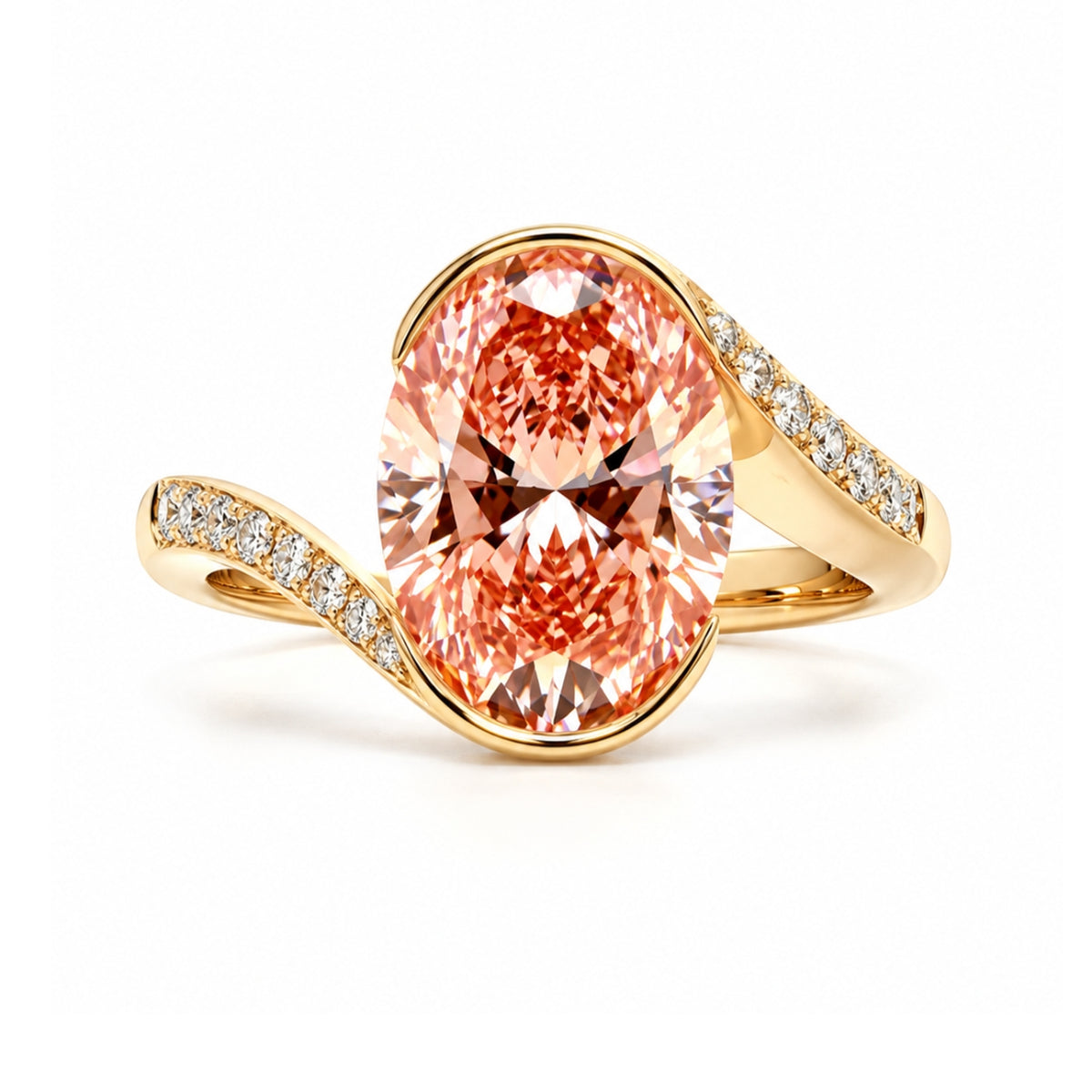 14K Yellow Gold 3.00CT Lab-Grown Pink Diamond Engagement Ring ER1528