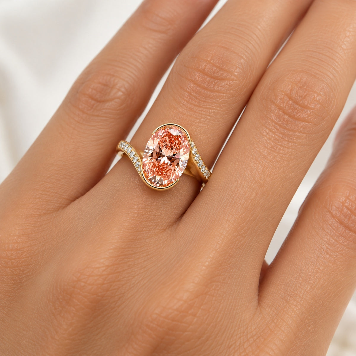 14K Yellow Gold 3.00CT Lab-Grown Pink Diamond Engagement Ring ER1528