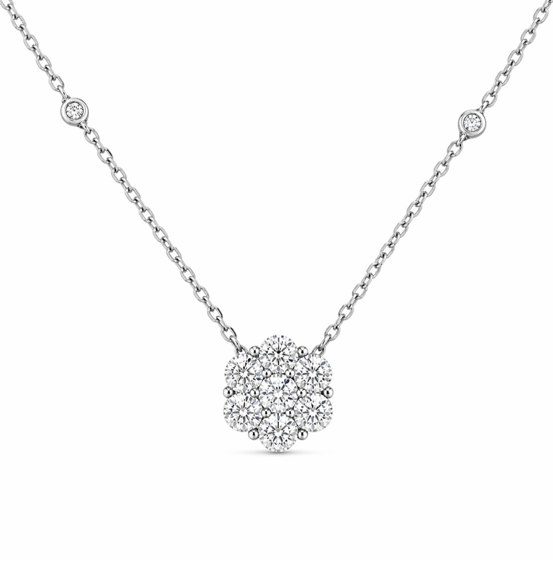 14k White Gold Diamond Flower Necklace 1.85ct Total, N10521
