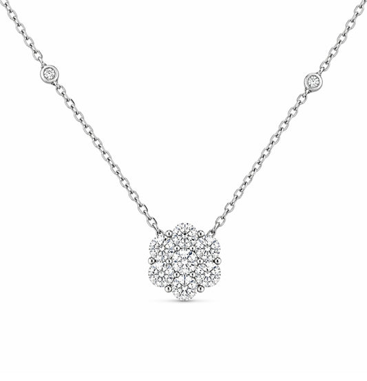14k White Gold Diamond Flower Necklace 1.85ct Total, N10521