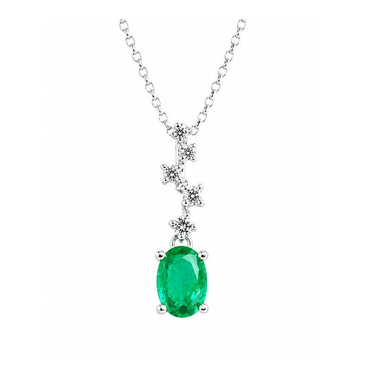14k White Gold Diamond and Emerald Pendant PEN0242