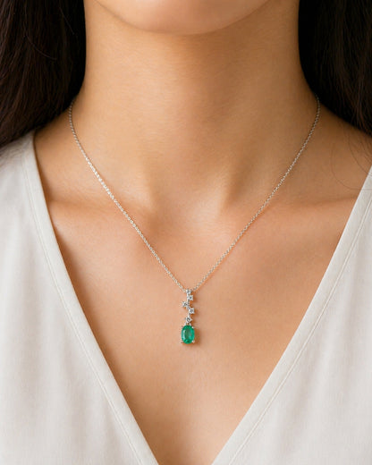 14k White Gold Diamond and Emerald Pendant PEN0242