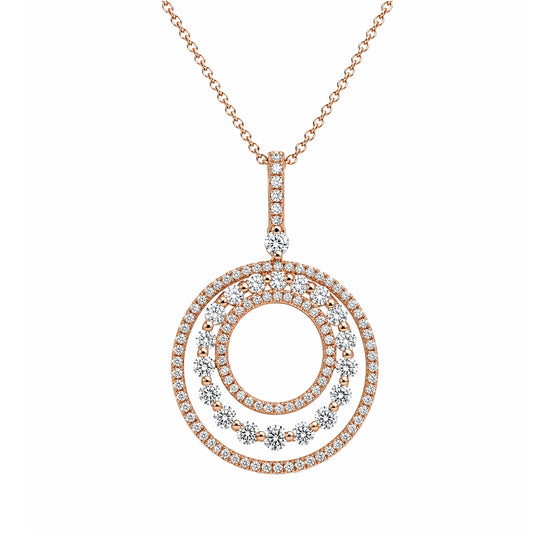 18K Rose Gold Diamond Three-Circle Necklace PEN16140