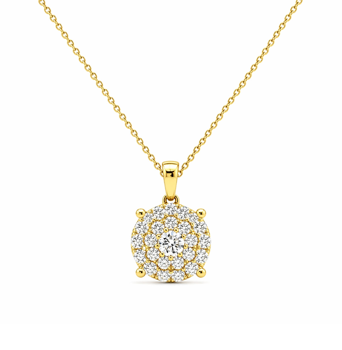 14k Yellow Gold Modern Halo Necklace PEN16156