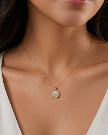 14k Yellow Gold Modern Halo Necklace PEN16156