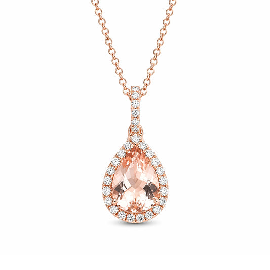 14k Rose Gold Morganite and Diamond Pendent, PEN16164