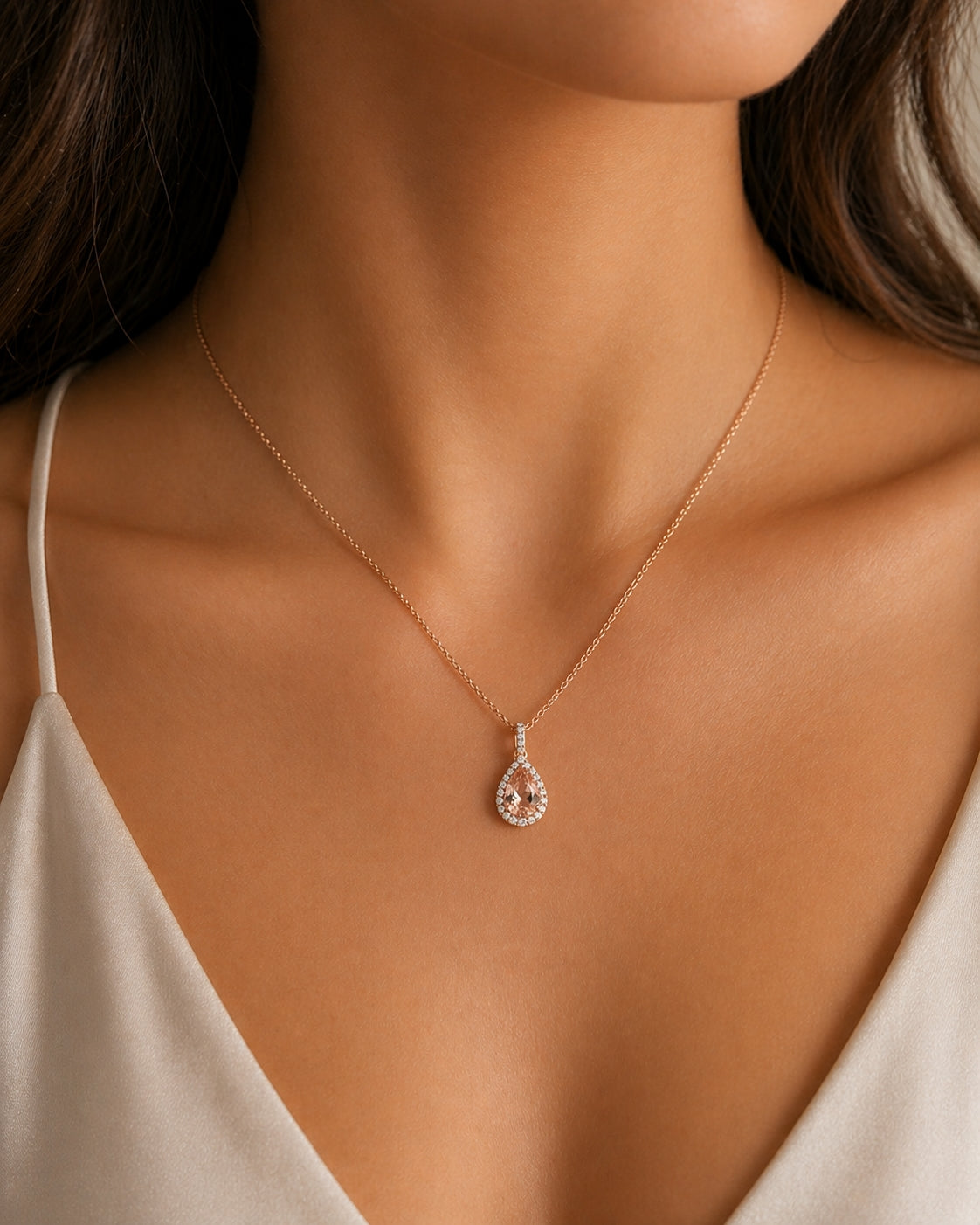 14k Rose Gold Morganite and Diamond Pendent, PEN16164