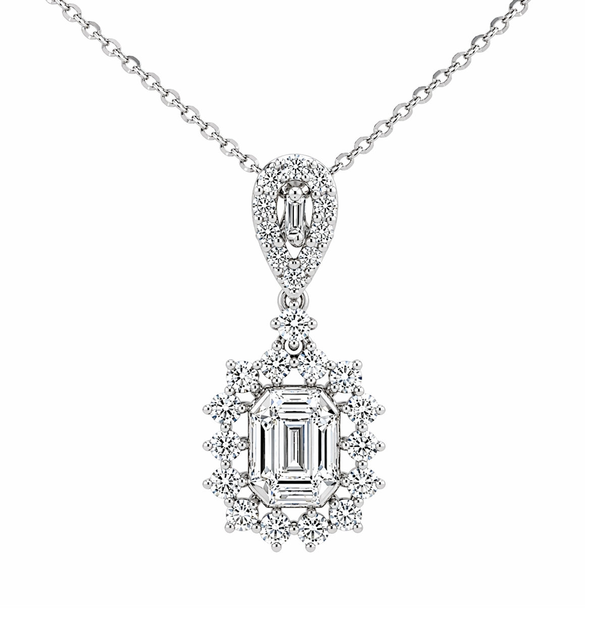 18k White Gold Baguette and Round Diamond 0.72ct Necklace, PEN16215