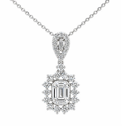 18k White Gold Baguette and Round Diamond 0.72ct Necklace, PEN16215