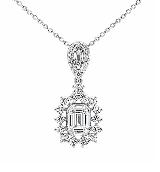 18k White Gold Baguette and Round Diamond 0.72ct Necklace, PEN16215