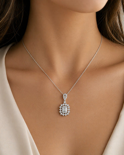18k White Gold Baguette and Round Diamond 0.72ct Necklace, PEN16215