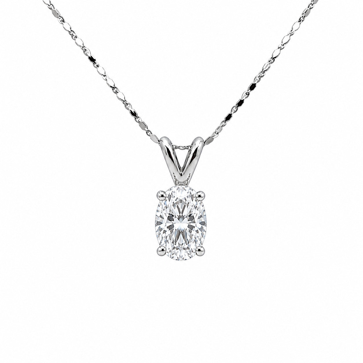 14K White Gold Solitaire Pendent Oval Cut 1.59CT PEN16255