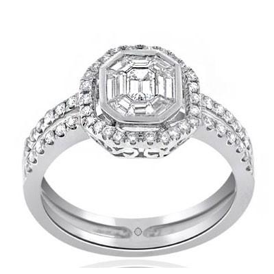 BLANCHE BAGUETTE CENTERPIECE HALO ENGAGEMENT RING - R10482