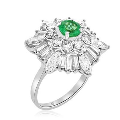 4.0 Carat 14k White Gold FE EMERALD AND DIAMOND ENGAGEMENT RING - R10768